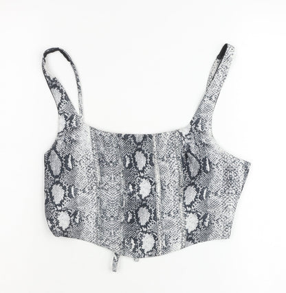 Pink Vanilla Women’s Grey Snake Print Cropped Tank Top UK S