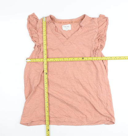 Next Women Pink Cotton Ruffle Sleeve V-Neck Blouse Size L Tall