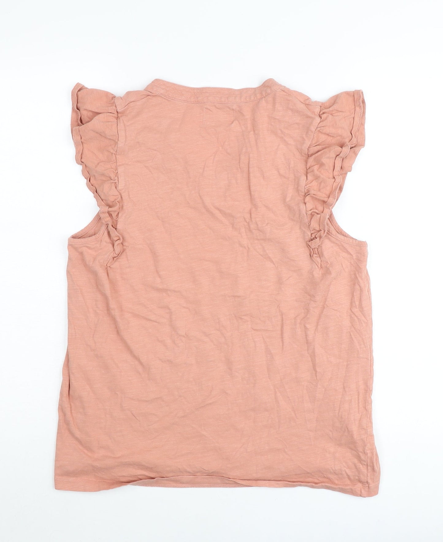Next Women Pink Cotton Ruffle Sleeve V-Neck Blouse Size L Tall