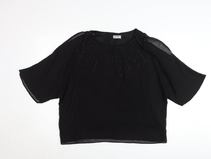 Soon Womens Black Blouse UK 14 Beaded Cropped Chiffon Party Top