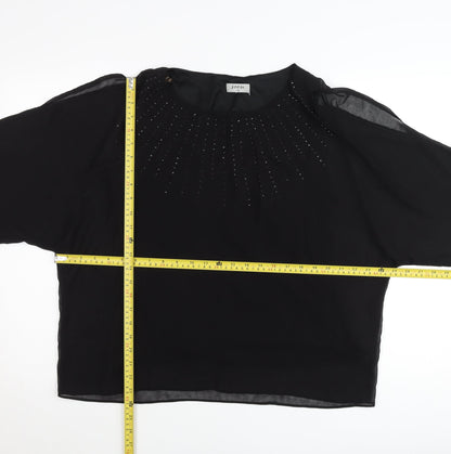 Soon Womens Black Blouse UK 14 Beaded Cropped Chiffon Party Top