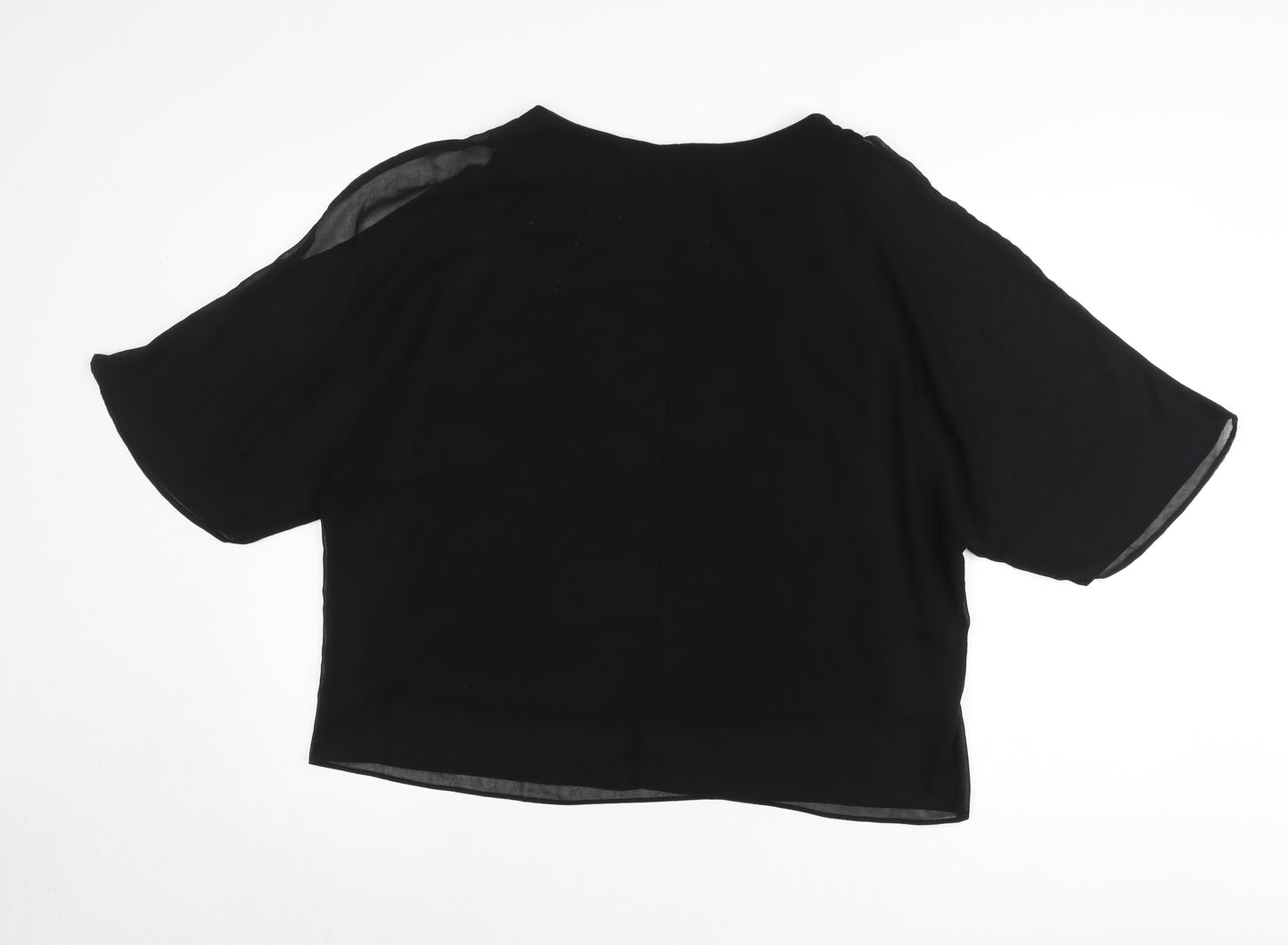 Soon Womens Black Blouse UK 14 Beaded Cropped Chiffon Party Top