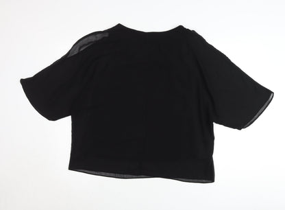Soon Womens Black Blouse UK 14 Beaded Cropped Chiffon Party Top