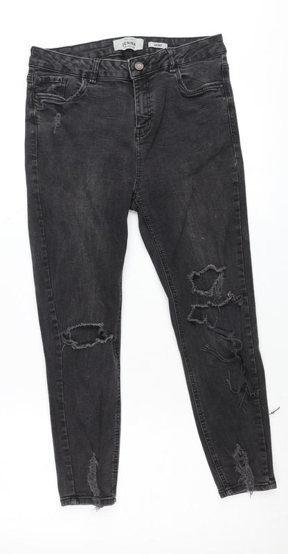 New Look Women Black Skinny Distressed Jeans UK 14 Jenna