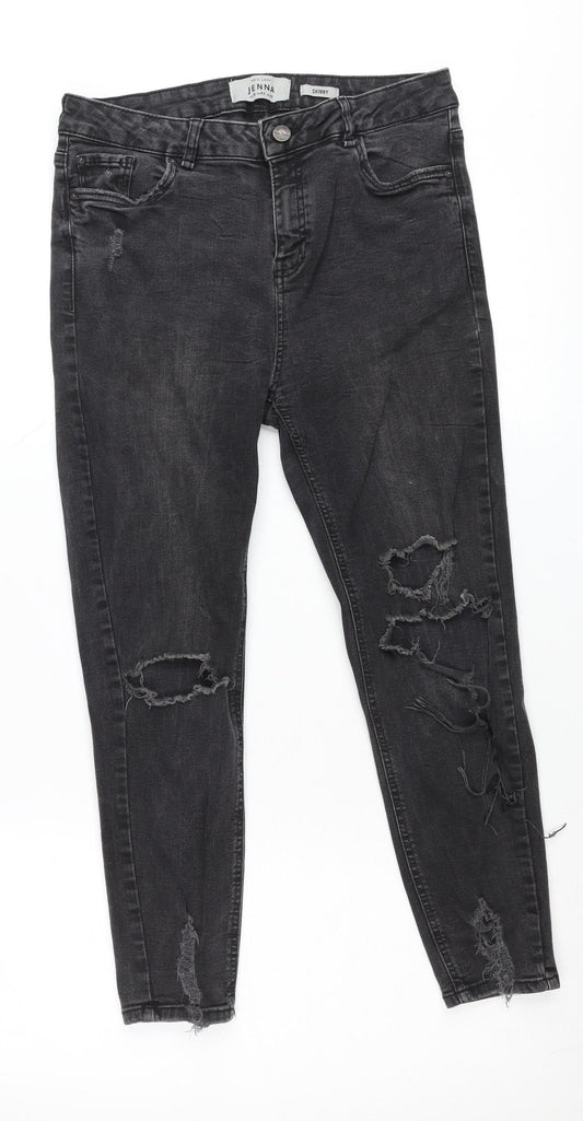 New Look Women Black Skinny Distressed Jeans UK 14 Jenna