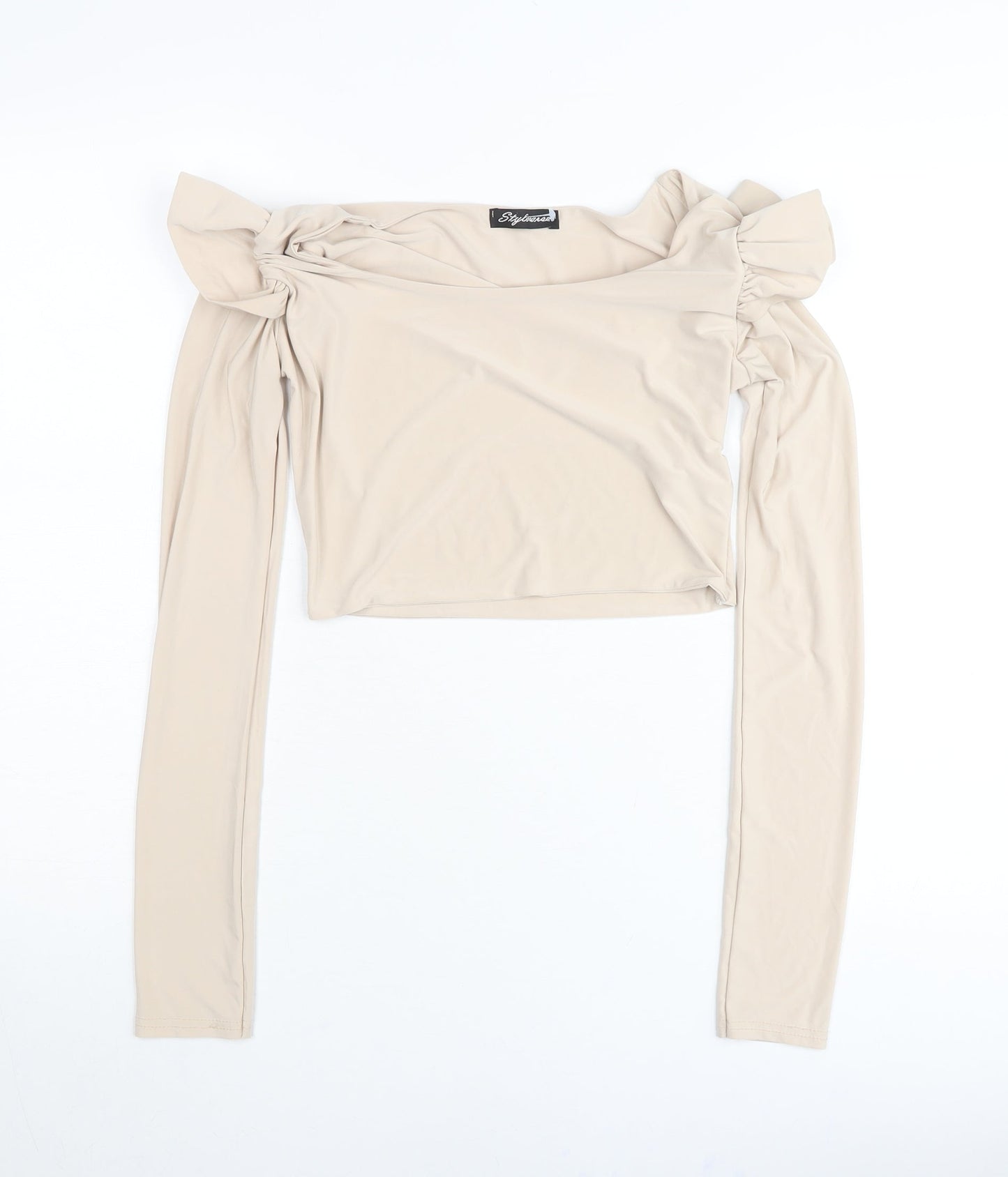 Stylewise Womens Beige Size 10 Off Shoulder Cropped Blouse