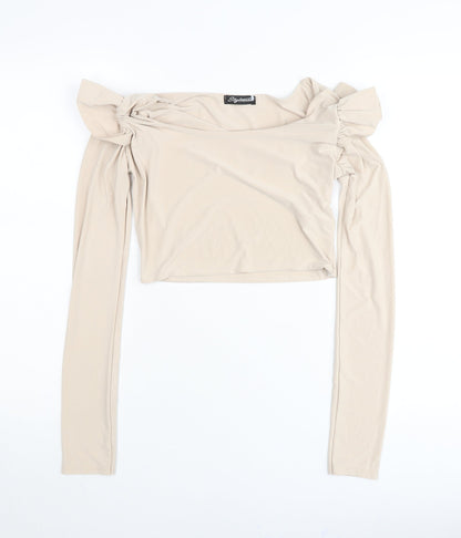 Stylewise Womens Beige Size 10 Off Shoulder Cropped Blouse