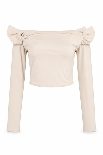 Stylewise Womens Beige Size 10 Off Shoulder Cropped Blouse