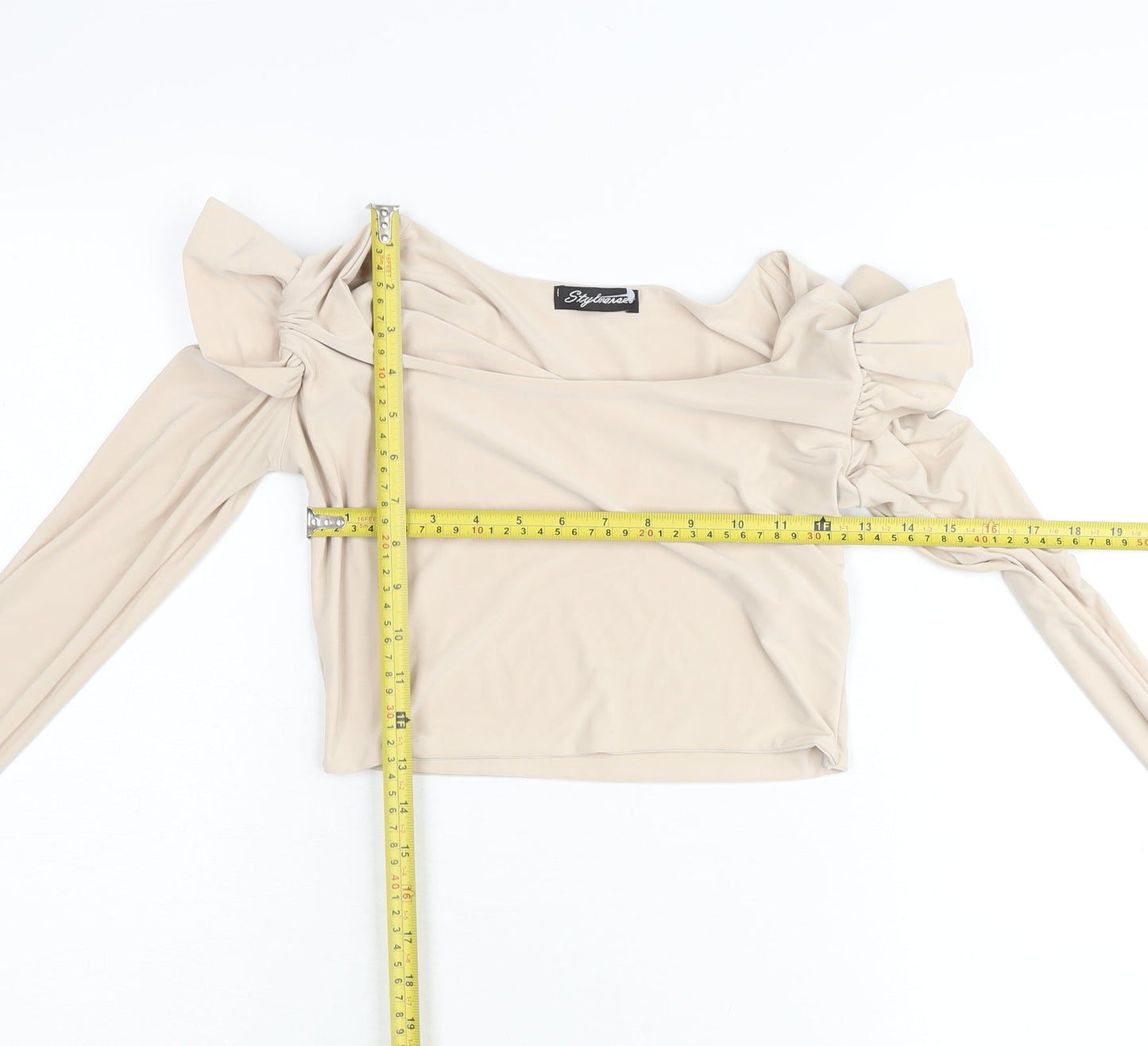 Stylewise Womens Beige Size 10 Off Shoulder Cropped Blouse