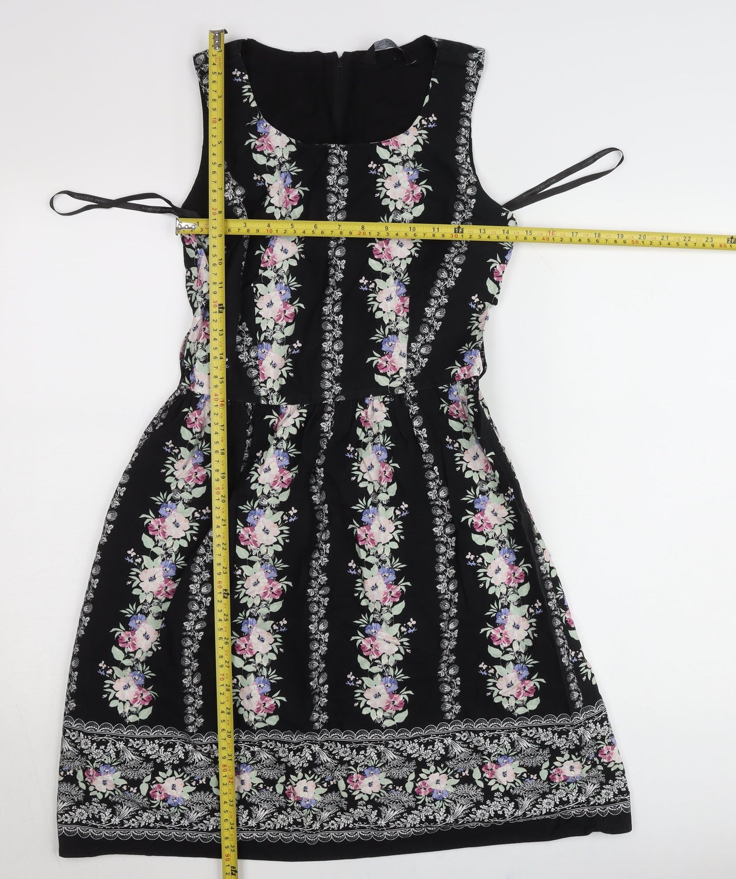 Dorothy Perkins Women’s Black Floral Fit & Flare Dress UK 12 Knee Length