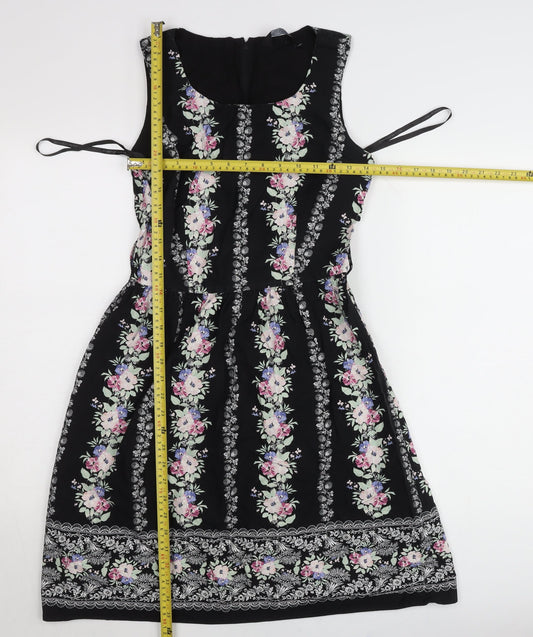 Dorothy Perkins Women’s Black Floral Fit & Flare Dress UK 12 Knee Length