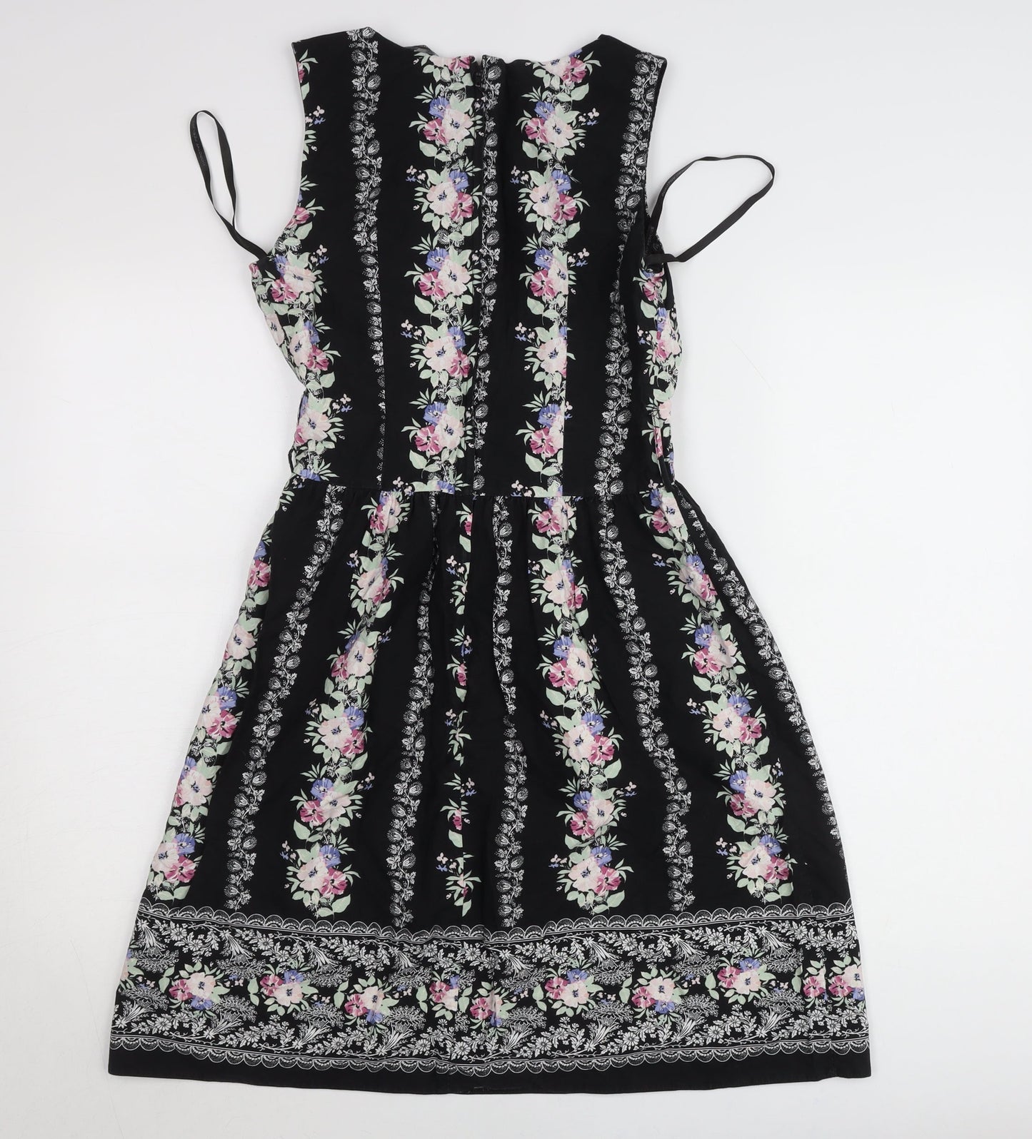 Dorothy Perkins Women’s Black Floral Fit & Flare Dress UK 12 Knee Length