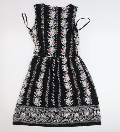 Dorothy Perkins Women’s Black Floral Fit & Flare Dress UK 12 Knee Length