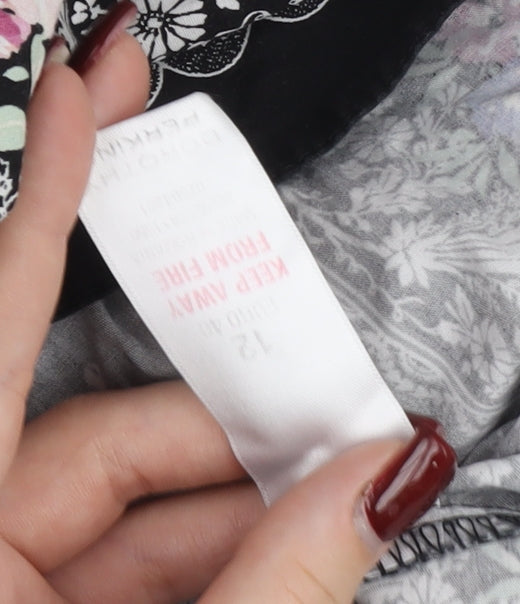 Dorothy Perkins Women’s Black Floral Fit & Flare Dress UK 12 Knee Length