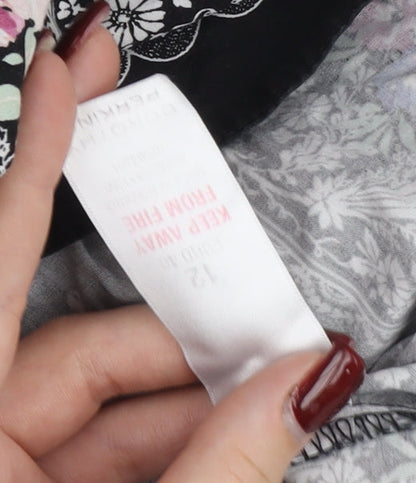 Dorothy Perkins Women’s Black Floral Fit & Flare Dress UK 12 Knee Length