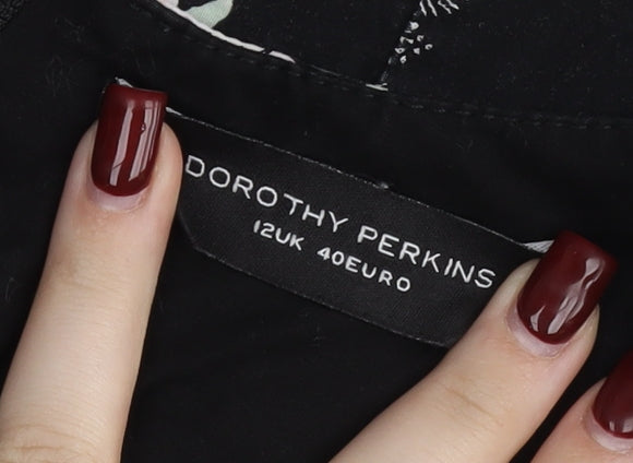 Dorothy Perkins Women’s Black Floral Fit & Flare Dress UK 12 Knee Length