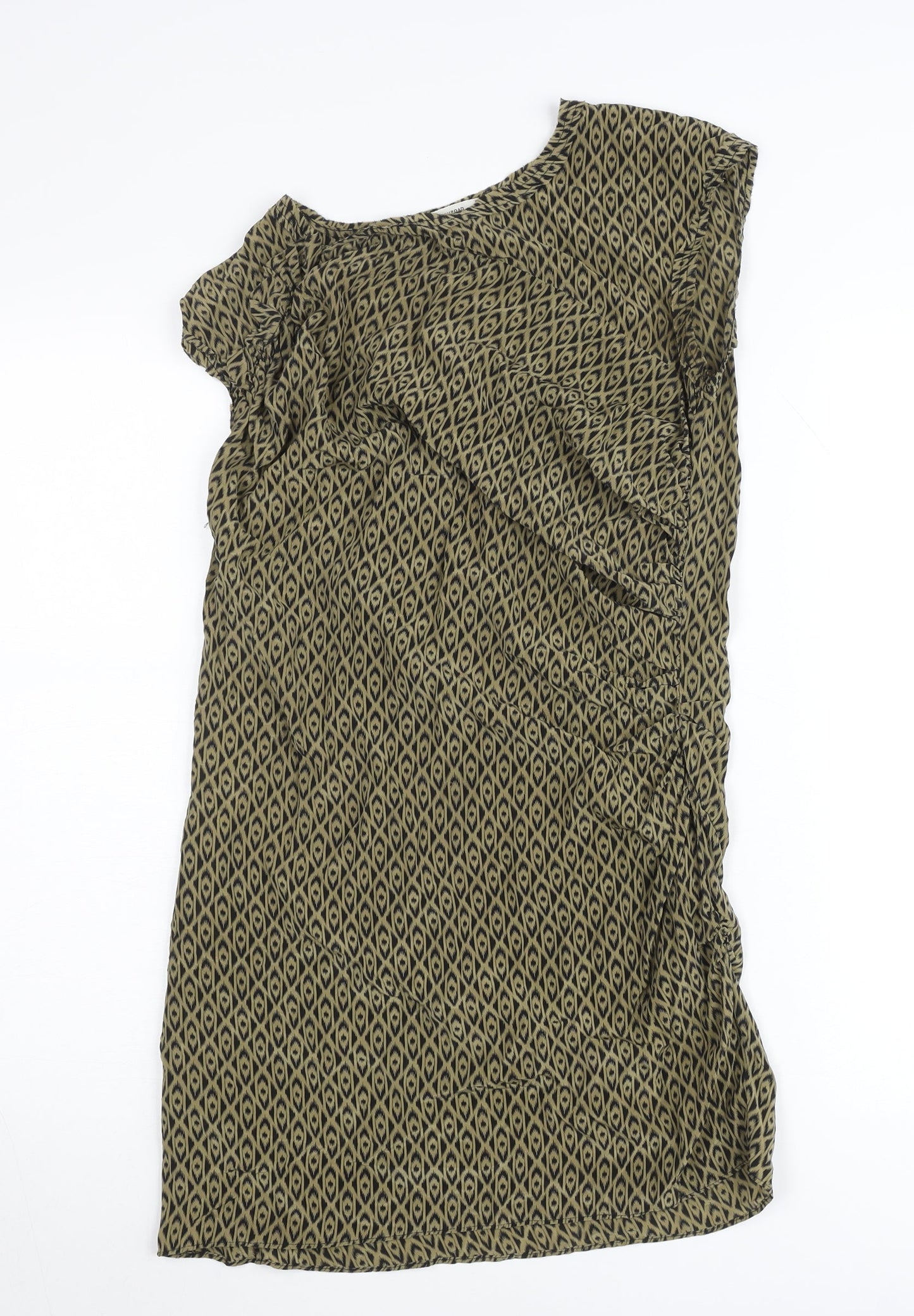 Country Road Women Green Silk Shift Dress Size S Sleeveless Geometric