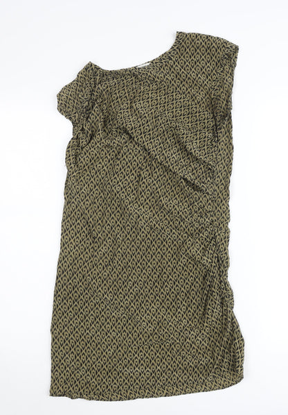 Country Road Women Green Silk Shift Dress Size S Sleeveless Geometric