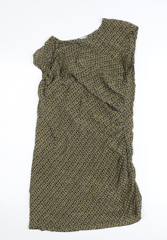 Country Road Women Green Silk Shift Dress Size S Sleeveless Geometric
