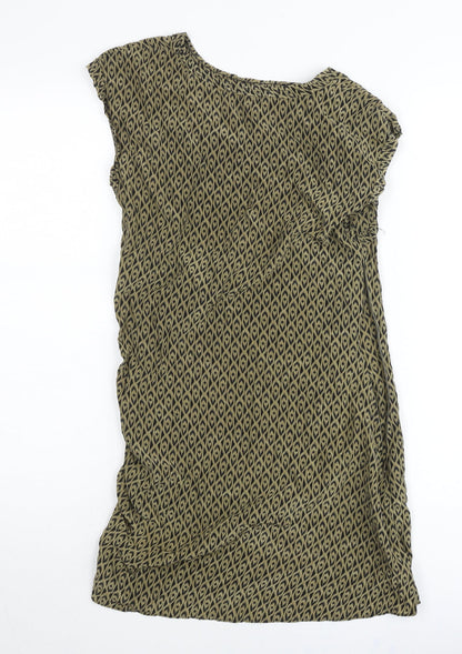 Country Road Women Green Silk Shift Dress Size S Sleeveless Geometric