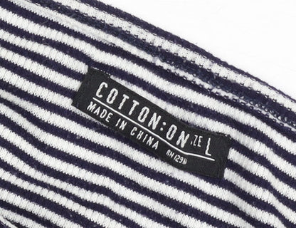 Cotton On Womens Black Striped Cold Shoulder T-Shirt Size L