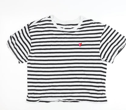 Reserved Womens Black White Striped Cotton T-Shirt M Short Sleeve
