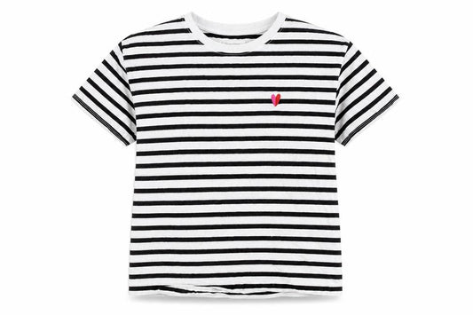 Reserved Womens Black White Striped Cotton T-Shirt M Short Sleeve
