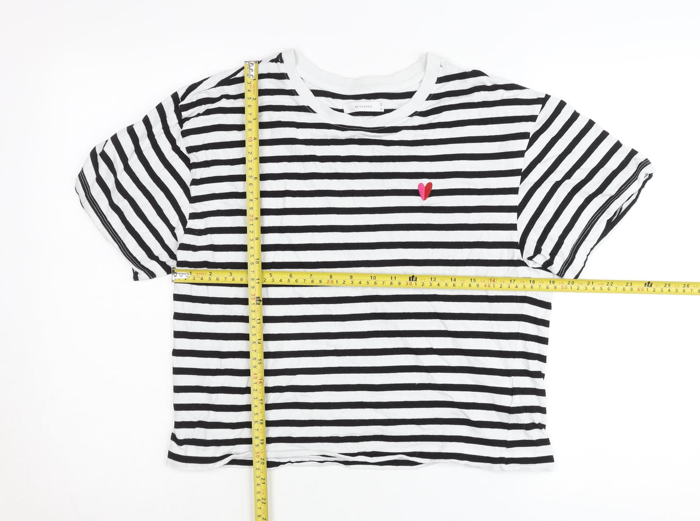 Reserved Womens Black White Striped Cotton T-Shirt M Short Sleeve