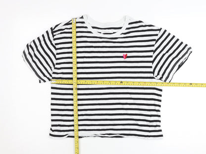 Reserved Womens Black White Striped Cotton T-Shirt M Short Sleeve
