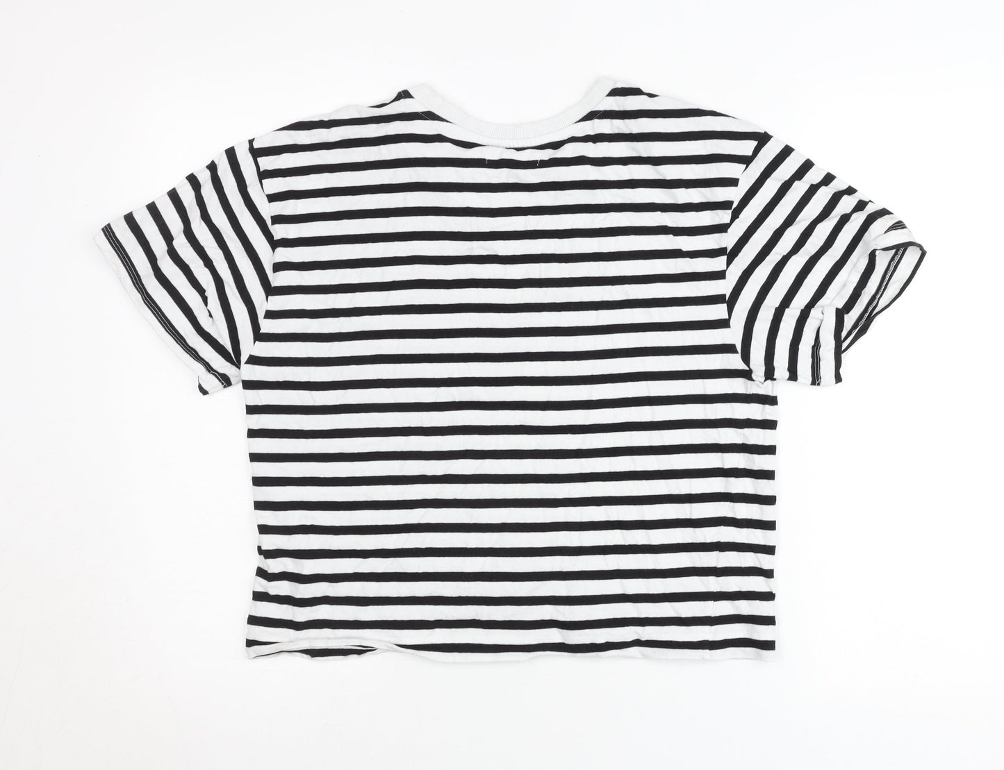 Reserved Womens Black White Striped Cotton T-Shirt M Short Sleeve