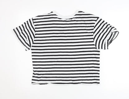 Reserved Womens Black White Striped Cotton T-Shirt M Short Sleeve
