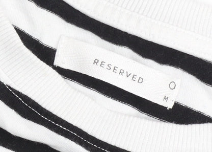 Reserved Womens Black White Striped Cotton T-Shirt M Short Sleeve