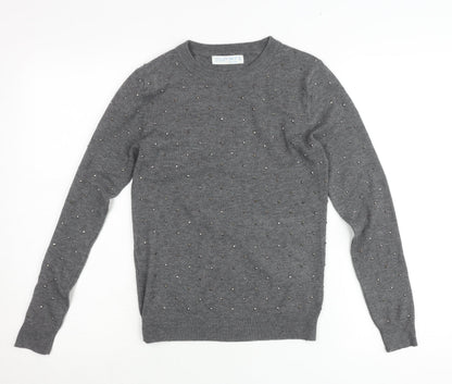Primark Women’s Grey Studded Crew Neck Pullover Jumper 2XS