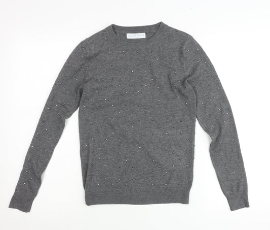 Primark Women’s Grey Studded Crew Neck Pullover Jumper 2XS