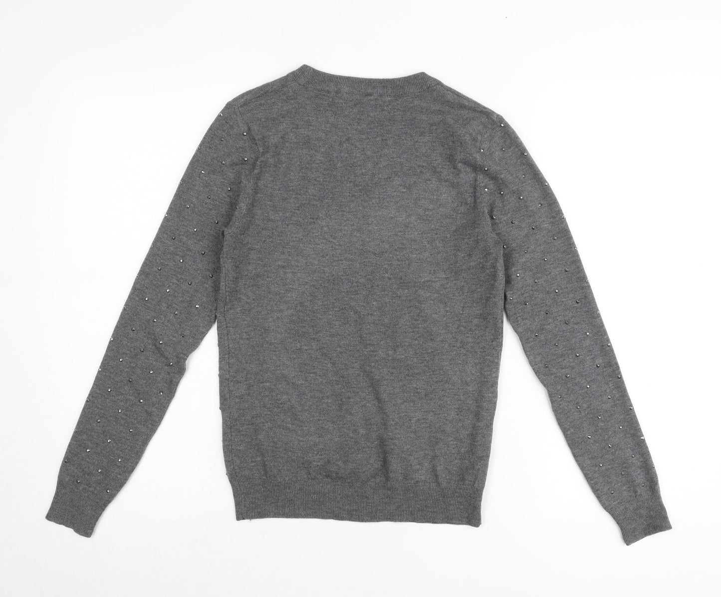 Primark Women’s Grey Studded Crew Neck Pullover Jumper 2XS