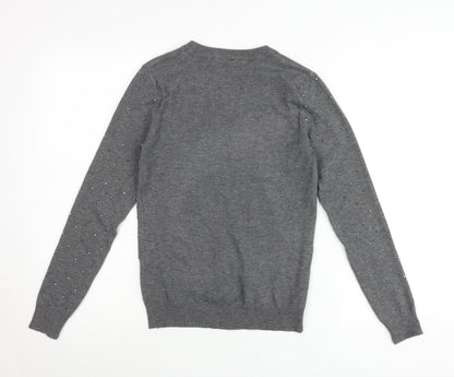 Primark Women’s Grey Studded Crew Neck Pullover Jumper 2XS