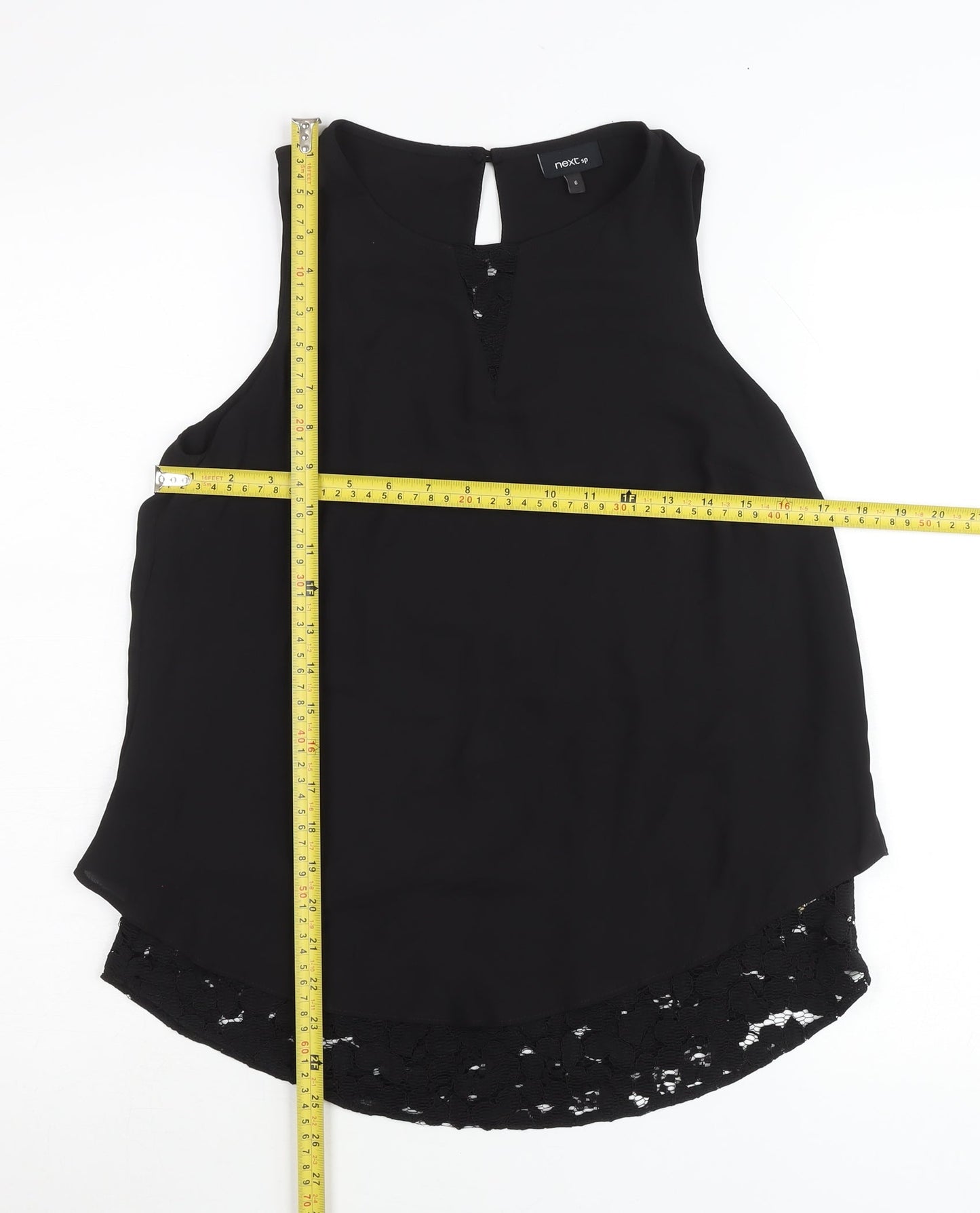 Next Women’s Black Sleeveless Lace Hem Blouse Size 6 Polyester