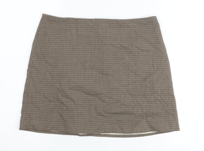 H&M Women Brown Check Pencil Skirt Size 14 Workwear Tweed Knee Length