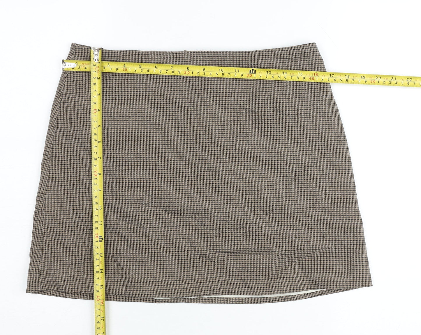 H&M Women Brown Check Pencil Skirt Size 14 Workwear Tweed Knee Length
