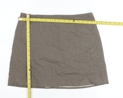 H&M Women Brown Check Pencil Skirt Size 14 Workwear Tweed Knee Length