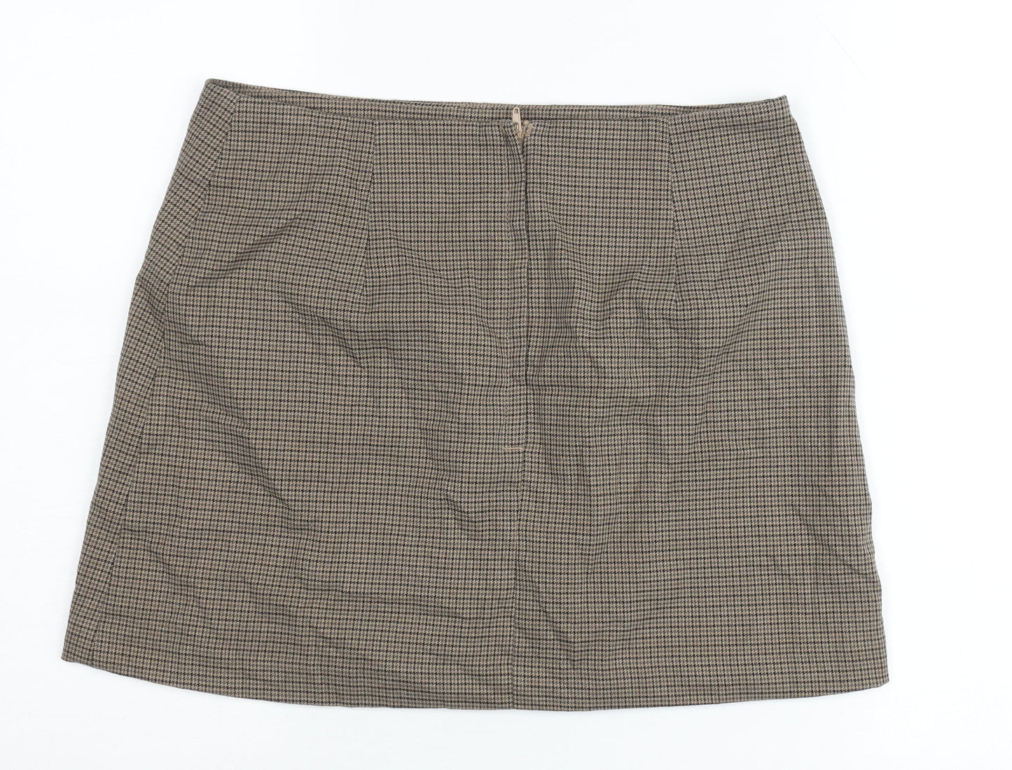 H&M Women Brown Check Pencil Skirt Size 14 Workwear Tweed Knee Length