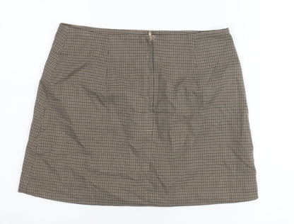 H&M Women Brown Check Pencil Skirt Size 14 Workwear Tweed Knee Length