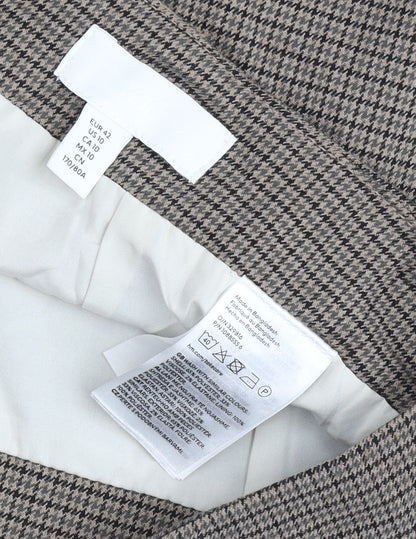 H&M Women Brown Check Pencil Skirt Size 14 Workwear Tweed Knee Length