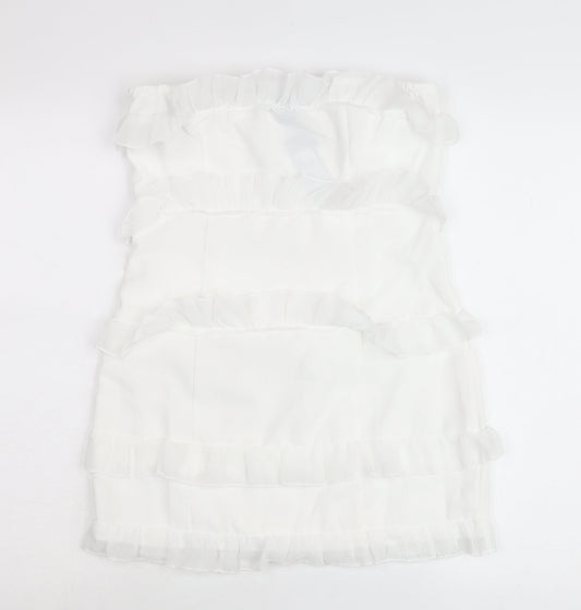 PrettyLittleThing Petite Women’s White Mini Ruffle Skirt Size 10