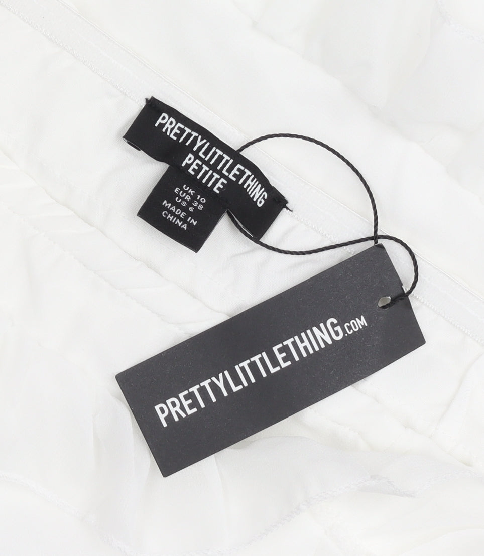 PrettyLittleThing Petite Women’s White Mini Ruffle Skirt Size 10