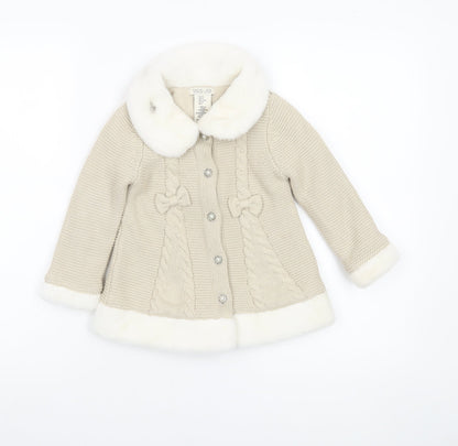 Rachel Zoe Girls Beige Faux Fur Trim Knitted Coat 2 Years Party Winter