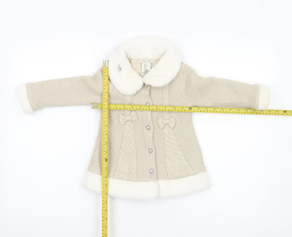 Rachel Zoe Girls Beige Faux Fur Trim Knitted Coat 2 Years Party Winter