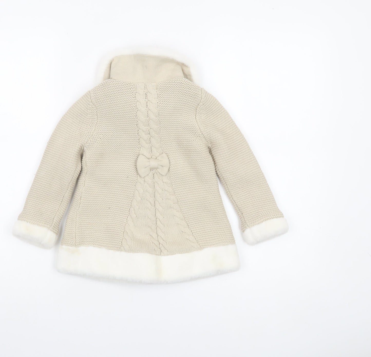 Rachel Zoe Girls Beige Faux Fur Trim Knitted Coat 2 Years Party Winter