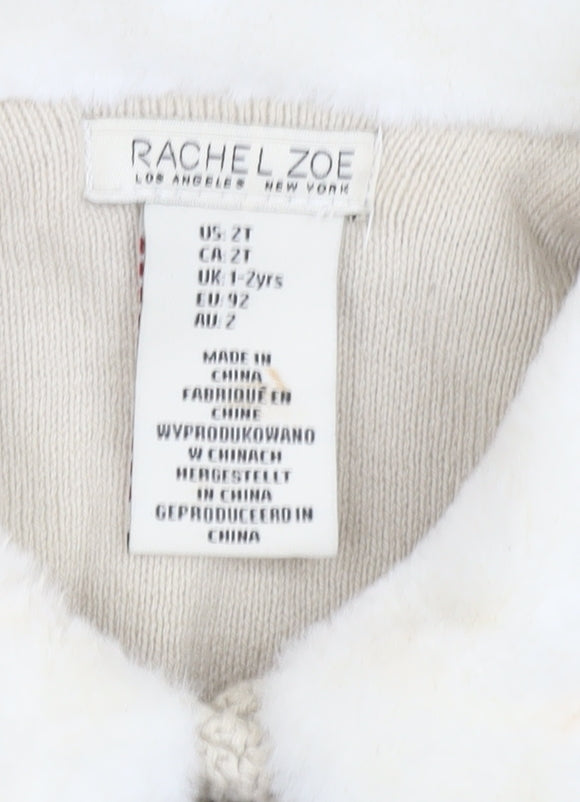 Rachel Zoe Girls Beige Faux Fur Trim Knitted Coat 2 Years Party Winter
