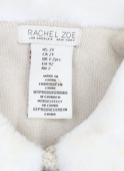 Rachel Zoe Girls Beige Faux Fur Trim Knitted Coat 2 Years Party Winter